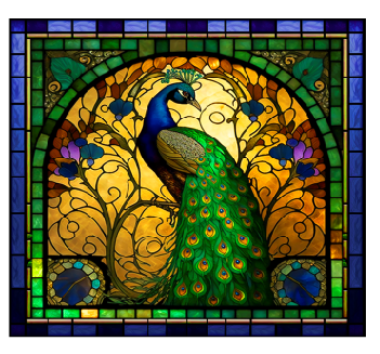 Peacock Stained Glass Full Color Skinny Tumbler Wrap